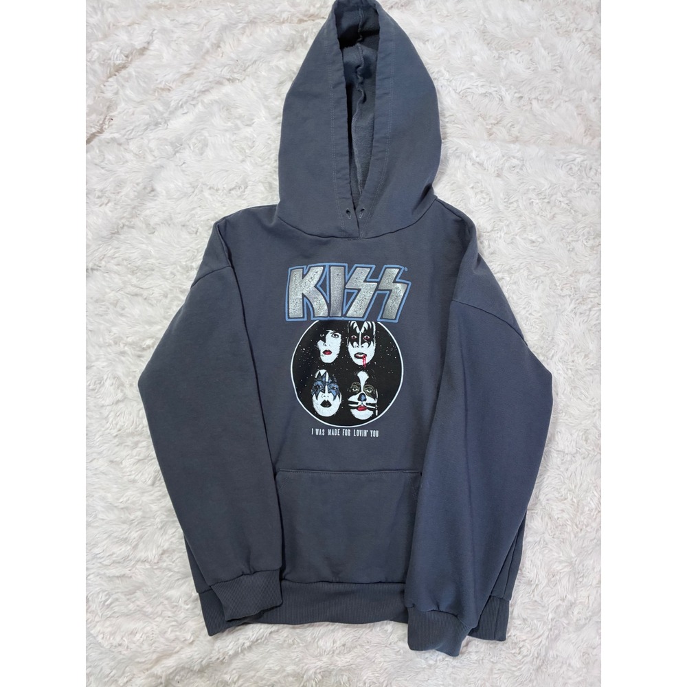 KISS Band Hoodie I Was Made For Lovin You Graphic Gray Sweatshirt Womens Medium